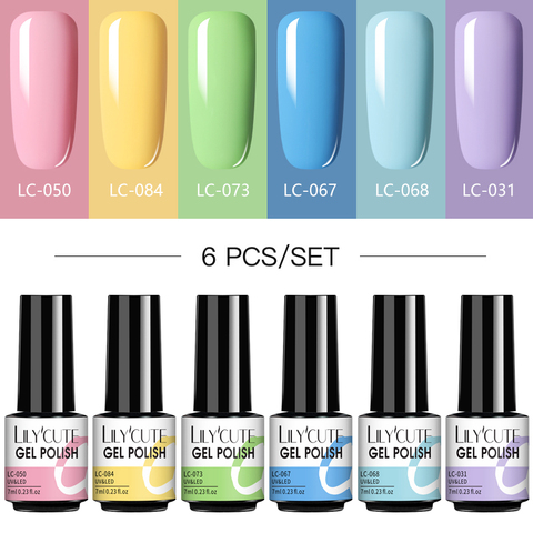 LILYCUTE 4/6 Uds conjunto de esmaltes de uñas de Gel 112 brillo de Color Semi permanente híbrido Gel barniz capa superior para Base remojo UV LED de Arte de uñas ► Foto 1/6