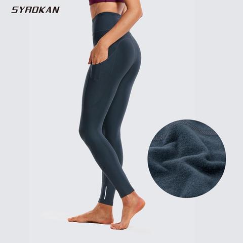 SYROKAN-MALLAS DE Yoga forrado con Polar térmico para mujer, pantalones de Yoga de cintura alta con bolsillos, 28 pulgadas ► Foto 1/6