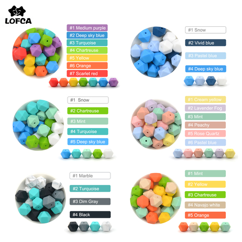 LOFCA-Mini cuentas hexagonales de silicona para dentición, juguete de sujeción de silicona sin BPA, 10 Uds., 14mm ► Foto 1/6