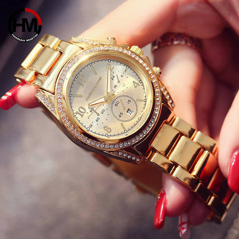 Drop Shipping Rose Gold Top marca de lujo relojes de diamantes de imitación Montre mujer calendario impermeable vestido de moda reloj de mujer ► Foto 1/6