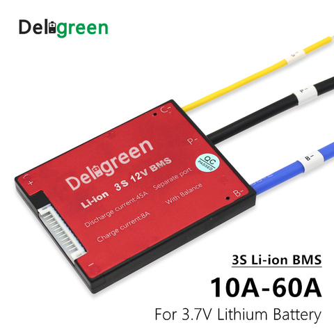 Deligreen-paquete de baterías de iones de litio, paquete de baterías de iones de litio de 3,7 V, nominal 18650, 3S, 10A, 15A, 20A, 30A, 40A, 50A, 60A, 12V, PCM/PCB/BMS ► Foto 1/6