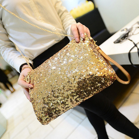 Bolso de mano con lentejuelas brillantes para mujer, cartera de mano con lentejuelas brillantes, a la moda, con cremallera, para fiestas nocturnas, bolsos de sobres ► Foto 1/6