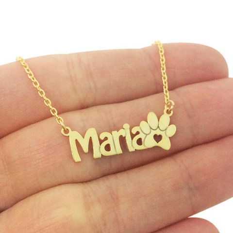 Collares de nombre personalizados para mujeres y hombres, collar con colgante de cadena de acero inoxidable, Color dorado y plateado, con pata de perro ► Foto 1/3