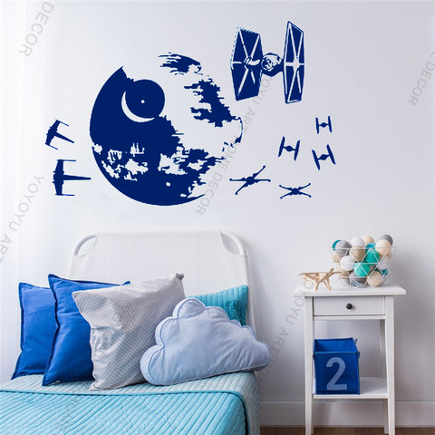 Moedern-calcomanía de vinilo para pared del hogar, pegatina artística para decoración del hogar, estrella de la muerte, barco azul, caza TIE x-wing Starfighter, Mural para niños Q121 ► Foto 1/6