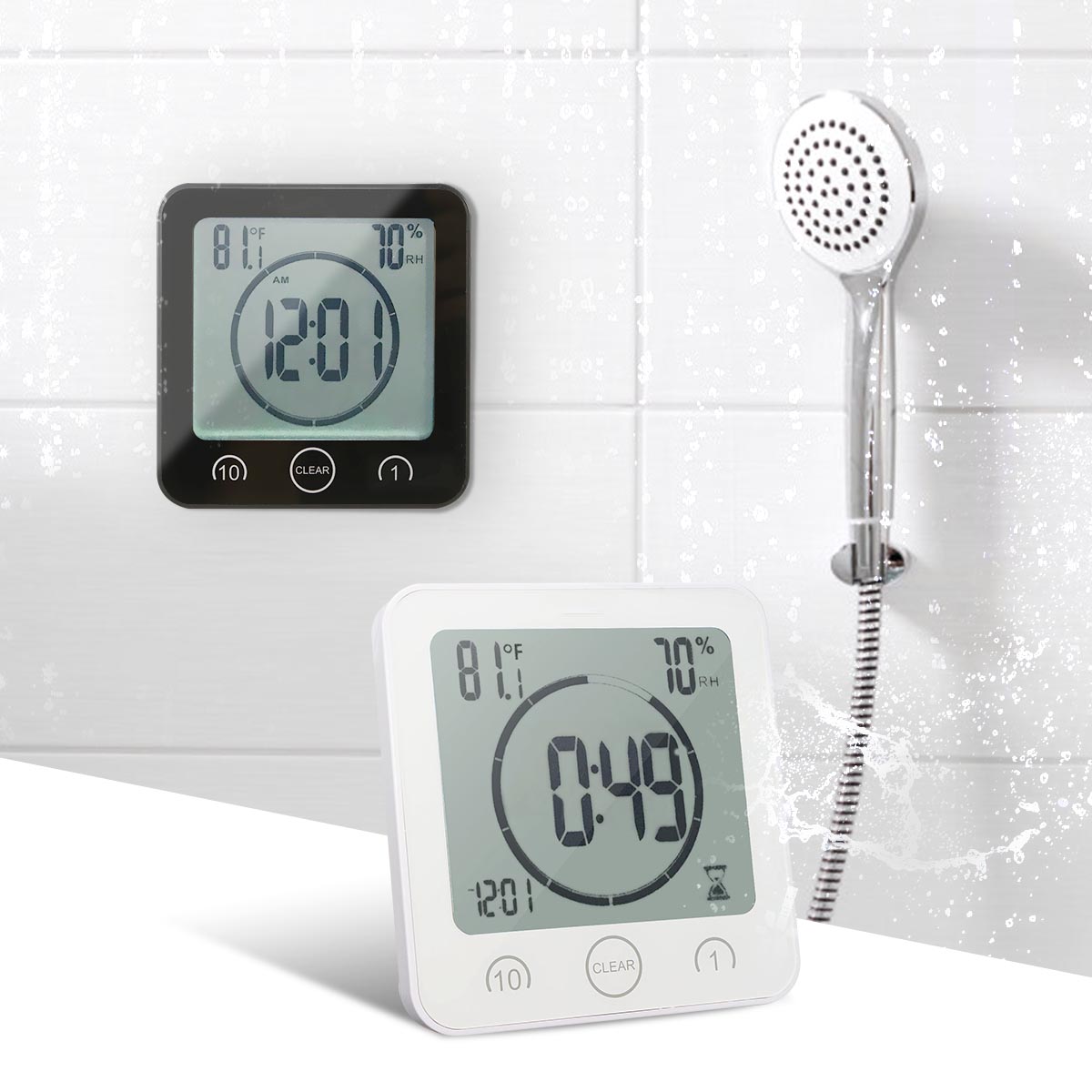 Reloj de pared Digital LCD impermeable ducha succión pared alarma de soporte temporizador temperatura humedad baño estación meteorológica para el hogar ► Foto 1/6