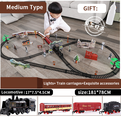 Tren Eléctrico clásico de juguete, tren motorizado Vihcle, tren DIY, vía férrea, Set de trenes de vapor dinámicos, juguete eléctrico para niños ► Foto 1/6