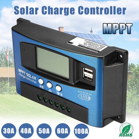 MPPT 30/40/50/60/100A controlador de carga Solar Dual USB pantalla LCD 12V 24V Auto célula Solar del regulador del cargador del Panel con la carga ► Foto 1/6