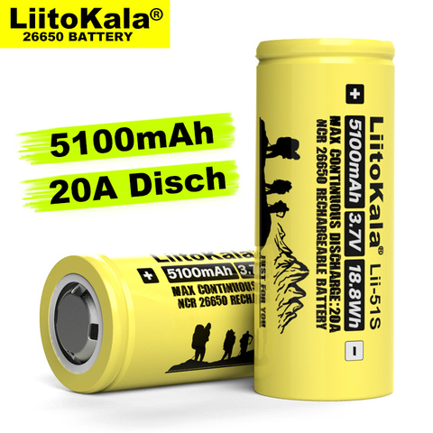 Batería de litio recargable Liitokala LII-51S 26650 20A, batería de litio 26650A, 3,7 V 5100mA, 1-10 Uds. Adecuado para linterna ► Foto 1/5