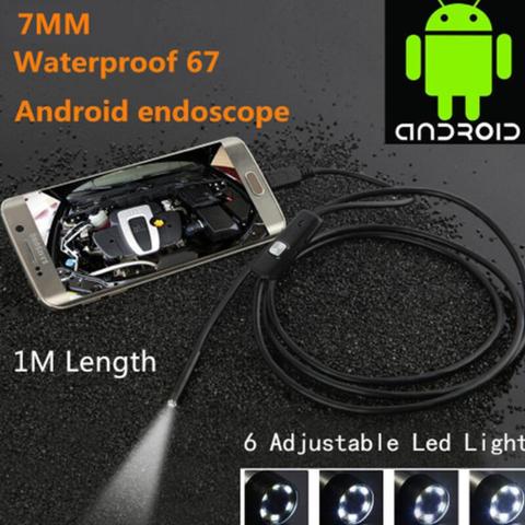 Negro 6LED 1 M 7mm lente USB Cámara endoscopio HD impermeable inspección de tuberías boroscopio para teléfono Android PC y cuaderno de dispositivo ► Foto 1/6