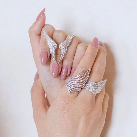HIBRIDE de moda nuevo diseño único de ala de Ángel forma tamaño ajustable anillos de mujer Micro piedra de pavimentar CZ anillo de dedo Bihoux R-215 ► Foto 1/6