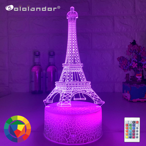Lámpara Led de noche 3d para niños, Torre Eiffel creativa con holograma, para dormitorio y sala de estar, 7 colores, Usb ► Foto 1/6