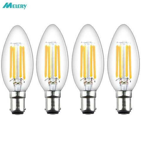 Lámpara de filamento con forma de vela para el hogar y la Oficina, bombillas LED regulables B15 SBC Bayonet 4W Ba15d Vintage, blanco cálido 2700K 40W, repuesto (paquete de 4) ► Foto 1/6