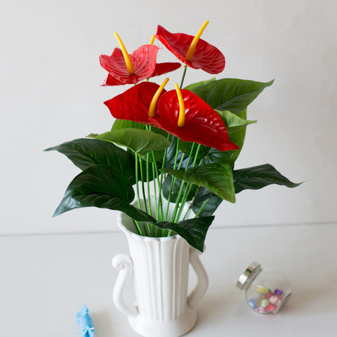 Plantas artificiales de Anthurium, plantas de plástico rojas y verdes, decoración para el hogar, jardín, sala de estar y dormitorio, 18 cabezas, 53cm ► Foto 1/6