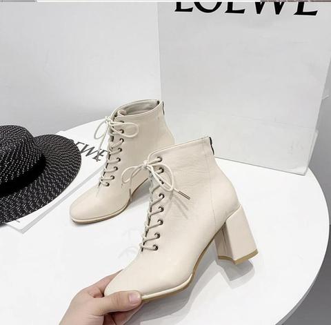 Botines de tacón alto con punta cuadrada para mujer, botas cortas de estilo Chelsea, color Beige, 7,5 cm, de alta calidad, para invierno, 2022 ► Foto 1/6