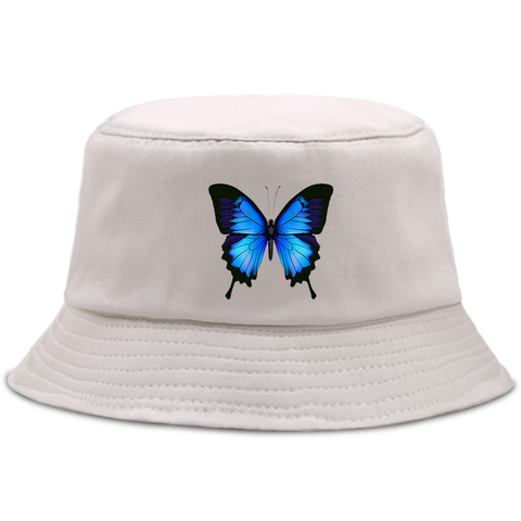 Sombrero de pescador de algodón plegable con diseño de mariposa para hombre y mujer, gorro de pescador con diseño de mariposa azul, protector solar, para playa, Cubo de Panama ► Foto 1/6