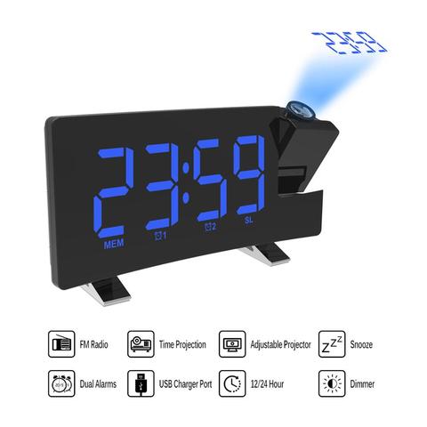 Reloj despertador de proyección Digital, pantalla de techo, proyector de 180 grados, regulador de intensidad, respaldo de Batería de Radio ► Foto 1/6