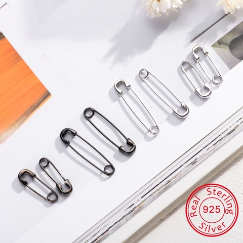 ZEMO-pendientes de plata de primera ley con forma de imperdible para hombre y mujer, aretes, plata esterlina 925, estilo gótico, Hip Hop, negro, 1 par ► Foto 1/6