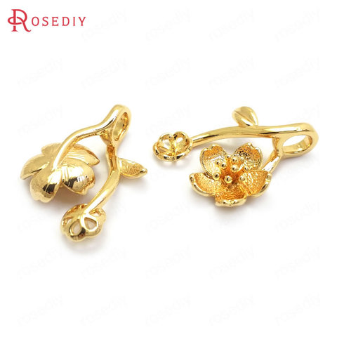 (37016)8 Uds. De colgantes de flores de latón, 25x19MM, 24K, Color dorado, accesorios de alta calidad, suministros de joyería ► Foto 1/6