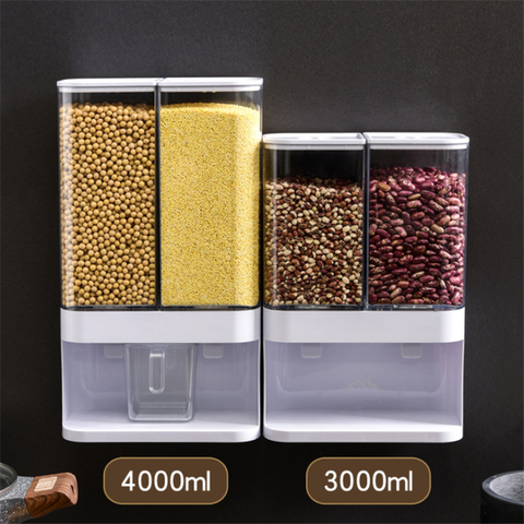 Dispensador de café, arroz, cereales, 3L, 4L, montado en la pared, a prueba de humedad, estantes automáticos, caja de almacenamiento de alimentos sellada ► Foto 1/6