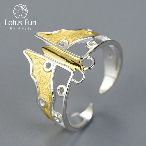 Lotus Fun-Anillo ajustable de plata de primera ley para mujer, sortija, plata esterlina 925, con forma de mariposa, diseño elegante y fino, hecho a mano ► Foto 1/6