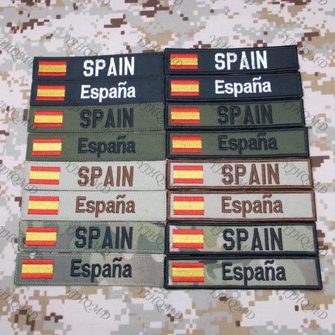 Parche de cinta con nombre personalizado de bandera de España, parche de bordado con Letras de España, con gancho y bucle, multicolor, verde, ACU, negro, AU, FG, Tan ► Foto 1/5