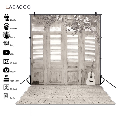 Laeacco-Fondo de fotografía para estudio fotográfico, guitarra, flor, ducha de bebé, Interior, gris, blanco, decoración Simple, puerta de casa ► Foto 1/6