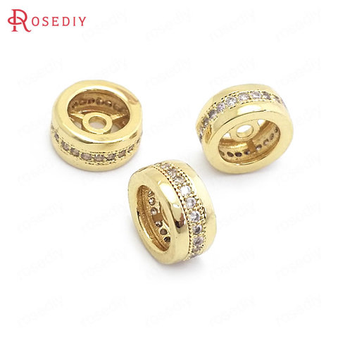 (37833)6 uds 10MM 24K oro Color latón con circón espaciador abalorios redondos pulseras cuentas suministros de fabricación de la joyería Diy Accesorios ► Foto 1/5