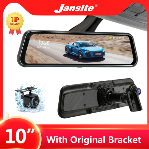 Jansite-Cámara de salpicadero DVR para coche, pantalla táctil de 10 pulgadas, 1080P, grabador multimedia de doble lente, cámaras de espejo retrovisor con soporte Original ► Foto 1/6