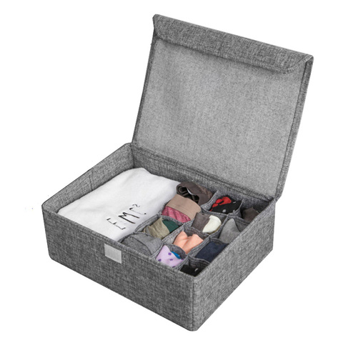 Caja de almacenamiento con tapa de lino para sostén lavable, cajas plegables para ropa interior, calcetines, corbata, organizador de ropa interior, contenedor, caja de sujetador ► Foto 1/6