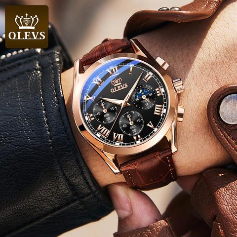 OLEVS-reloj de cuarzo para hombre, noctilucente, de negocios, resistente al agua, de lujo, correa de cuero, Masculino ► Foto 1/6