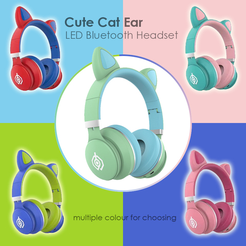 Brillante Oreja de Gato auricular inalámbrico Bluetooth niños Auriculares auriculares bonitos para las hijas regalos con micrófono TF tarjeta ► Foto 1/6