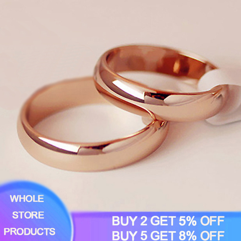 De alta calidad de 4mm Simple liso Halo anillo fino anillo de oro rosa de hombres y mujeres pareja exclusiva anillos de boda regalo de aniversario ► Foto 1/6
