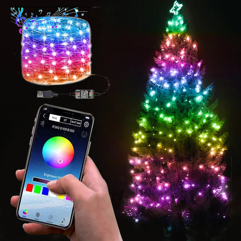 Tira de luces LED USB para decoración de árbol de Navidad, tira de luces LED USB para decoración de árbol de Navidad inteligente con Bluetooth, aplicación de luz con Control remoto ► Foto 1/6