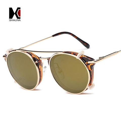 SHAUNA Retro de las mujeres Steampunk gafas de diseñador marca Flip lente Separable de los hombres de la moda Punk redondo gafas UV400 ► Foto 1/6