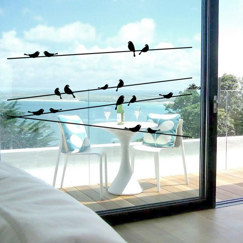 1pc de vinilo adhesivos removibles para pared negro rama de árbol con pájaros DIY pegatinas de pared para puerta ventana de cristal baño Decoración Para sala de estar ► Foto 1/6