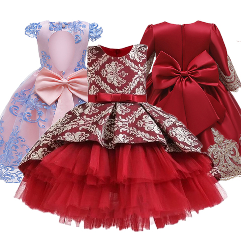 2022 niños vestido lazo grande vestido princesa elegante vestidos infantiles para niñas vestido de boda vestido de fiesta de Noche de los niños ropa ► Foto 1/6