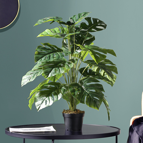 Rama de palmera Artificial grande de Monstera Tropical, 75cm, 24 tenedores, hojas falsas de plástico, hoja de tortuga falsa para decoración de hogar y jardín ► Foto 1/6