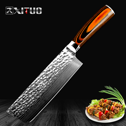 XITUO cuchillo de cocina cuchillo japonés Chef patrón láser Damasco cuchillo corte carne Nakiri gyuto carnicero cuchillo útil, para cortar Santoku ► Foto 1/6