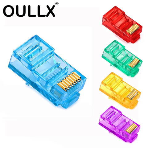 Conector de red OULLX 6U RJ45 Ethernet chapado en oro Cat5e, módulo UTP, conector de red RJ-45 cabezas de cristal, Cable Multicolor Cat5 ► Foto 1/6