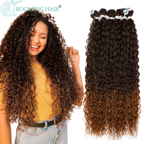 Pelo Rizado mechones extensiones de cabello sintético Rubio dos Tono de Color extensiones de pelo ondulado 6 unids/pack para las mujeres envío gratis ► Foto 1/6