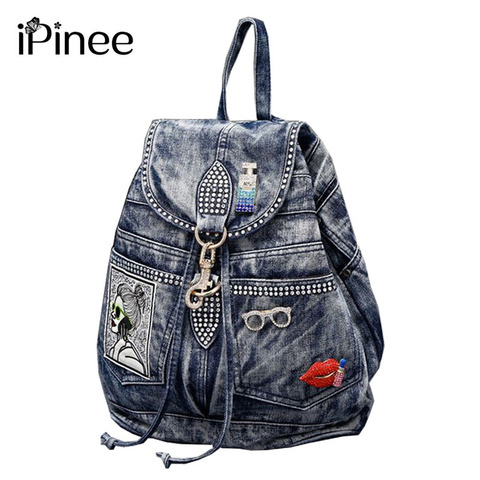 IPinee-mochila vaquera de lujo para mujer, mochilas antirrobo de alta calidad, informal, de viaje, de diseñador ► Foto 1/6