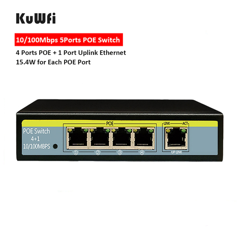 De 5 puertos de 10/100 Mbps red 802.3af 48 V interruptor con 4 puertos POE y 1 enlace Ethernet apoyo extender 250 m ► Foto 1/5