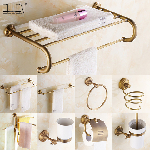 Juego de accesorios para baño, estante de bronce antiguo, plato de jabón, soporte de papel higiénico, dispensador de jabón, bata, gancho, ELM53 ► Foto 1/6