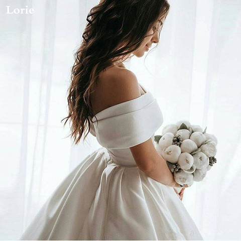 LORIE princesa vestidos de boda de satén Vintage sin hombros, vestidos de novia largos de tren blanco marfil vestido de boda ► Foto 1/5