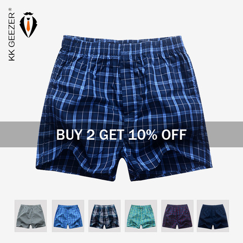 Ropa interior masculina Calzoncillos a cuadros Boxer Pantalones cortos de algodón 100% Bragas a rayas para hombres Pantalones cortos de boxer transpirables extragrandes de gran calidad sueltos Tamaño grande Tamaño ► Foto 1/6