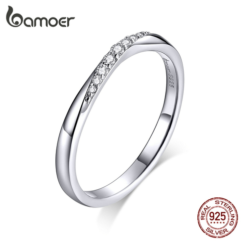 Anillos de dedo de Zirconia cúbica deslumbrante de Plata de Ley 925 de bamoer para mujer, joyería de declaración de boda, BSR095 elegante y Chic ► Foto 1/6