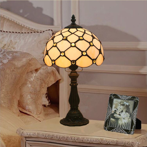 WOERFU-lámpara de mesa de 20cm con cuentas Tiffany, Base Polo E27, iluminación Retro de moda ► Foto 1/5