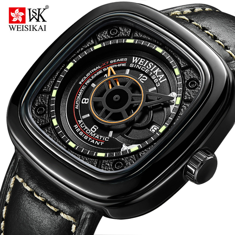 WEISIKAI-Reloj de pulsera automático para hombre, cronógrafo mecánico automático, cuadrado, luminoso, resistente al agua, deportivo, 6010 ► Foto 1/6