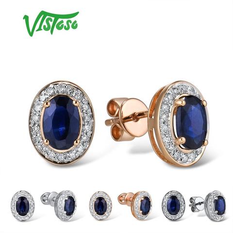 VISTOSO-Pendientes de oro puro de 14 quilates con zafiro y diamante, bisutería elegante, de color rosa y blanco, diseño único, joyería fina brillante ► Foto 1/6