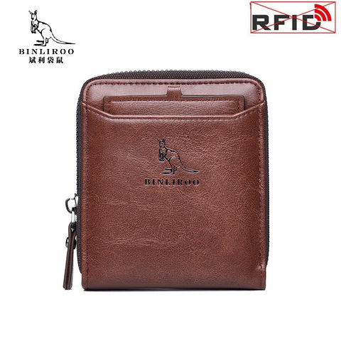 Billetera de cuero genuino para hombre, monedero de bolsillo, tarjetero RFID antirrobo, billetera corta con cremallera, alta calidad ► Foto 1/6